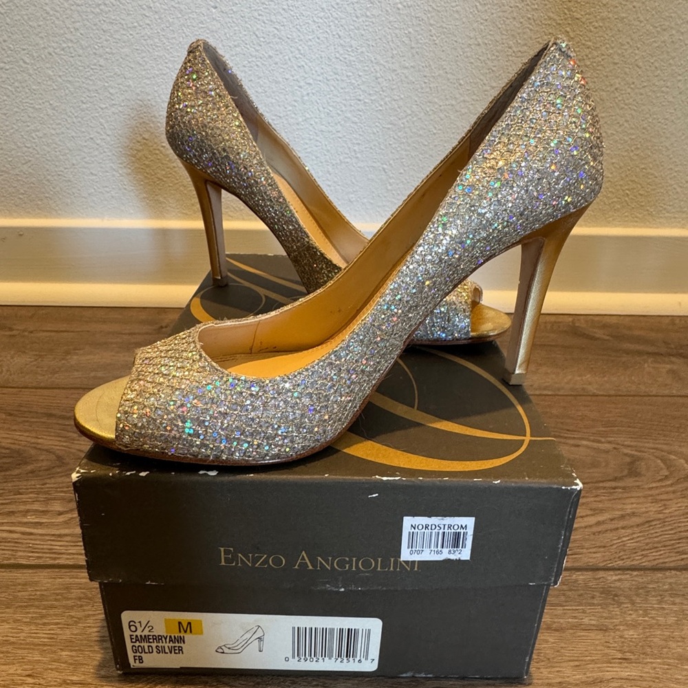 Enzo Angiolini Glittering Gold Silver Heels